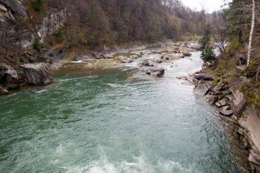 Bahar dağ manzarası. Dağ nehir