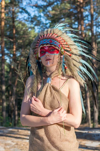 Mujer vestida al estilo indio realiza un baile con espiguillas —  Fotos de Stock