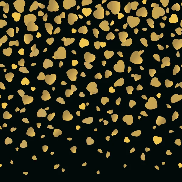 Gyllene hjärtan på svart sömlös bakgrund. Vektorillustration — Stock vektor