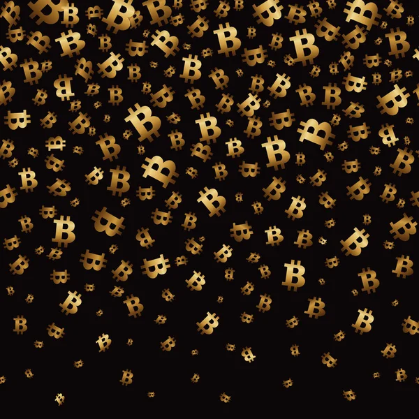 Düşen bitcoins sorunsuz siyah arka plan. Kırpma maskesi ile vektör çizim.