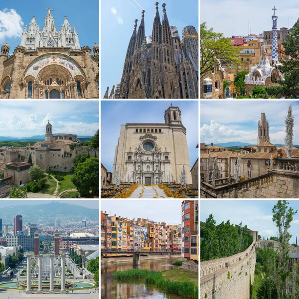 Collage Temat Spanien Barcelona Och Girona Landmärke — Stockfoto