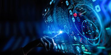 Kriptopara birimi ve Ai conputer arabirimi ile çalışan iş eli.