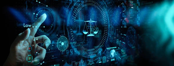 Modern Ui bilgisayar ile çalışan iş eli ile yasal danışmanlık teknoloji hizmeti kavramı.