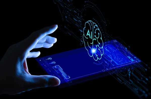Business Hand Using Digital Artificial Intelligence Interface New Modern Computer — Stock Photo, Image