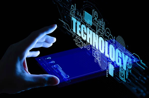 Business Hand Touching Future All Technology Virtual Screen Smart Phone — Stock Photo, Image