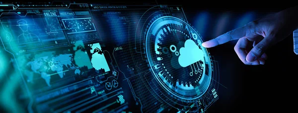 Ikona Ręcznego Pchania Technologii Cloud Computing Internet Storage Network Concept — Zdjęcie stockowe