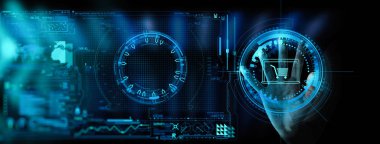 Modern Ui bilgisayar ve akıllı telefonla online alışverişin sanal sembolü.