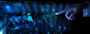 Yüz tanımlama ile Kilidini açmak için Ui'ye dokunmak. Yüz tanıma konsepti.