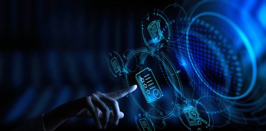 Doküman Yönetimi Veri Sistemi İş Dünyası İnternet Teknolojisi kavramının el dokunma simgesi.