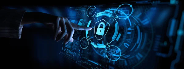 Gegevensbescherming Cyber Security Privacy Business Met Vrouw Hand Wijzen Met — Stockfoto