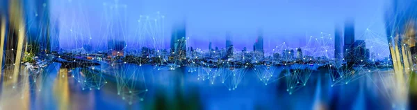 Draadloos Netwerk Verbindingstechnologie Concept Met Abstract Bangkok Stad Achtergrond Panorama — Stockfoto