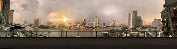 Paranamic Widok Bangkoku Miejski Panorama Panorama Nocna Scena Pustym Poddaszu — Zdjęcie stockowe
