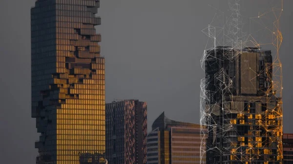 Futuro Indústria Construção Conceito Internet Das Coisas Com Edifícios Modernos — Fotografia de Stock