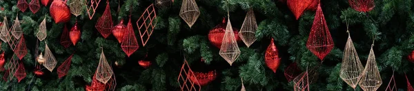 Kerst Slinger Met Ornamenten Seizoen Wensen Paronama Uitzicht — Stockfoto