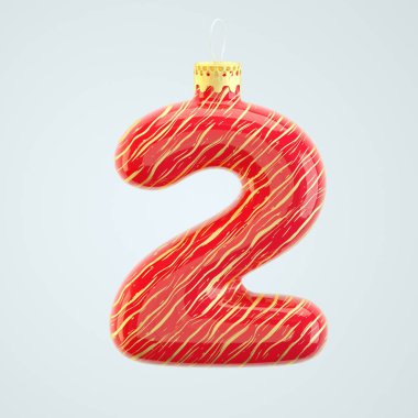 Kırmızı iki numaralı Noel oyuncağı, izole edilmiş beyaz 3D.