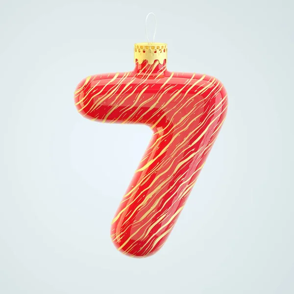 Czerwony numer siedem Boże Narodzenie zabawka odizolowany biały 3d renderowania — Zdjęcie stockowe