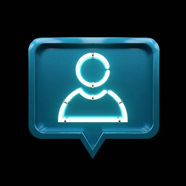 Neon social icon People contacts on a blue pin isolated on black background 3d render