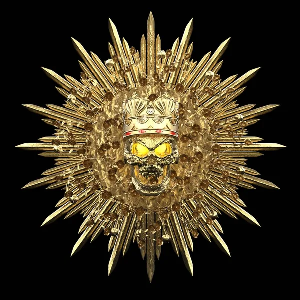 Golden metal crânio medalhão mandala isolado preto 3d render Imagens De Bancos De Imagens