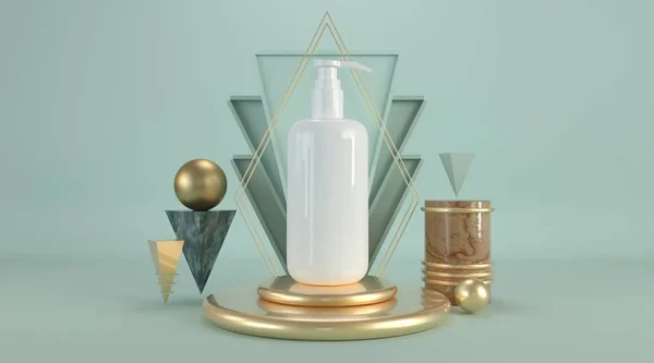Abstraktní kosmetické mokup šablony mýdlo sklenice na pódiu 3d vykreslení — Stock fotografie