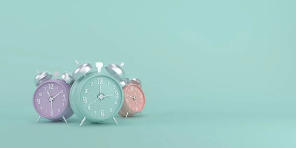 Relógio de alarme em pastel fundo verde renderização 3D Imagens De Bancos De Imagens Sem Royalties
