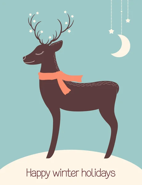 Christmas deer dreaming under the stars — Stock Vector