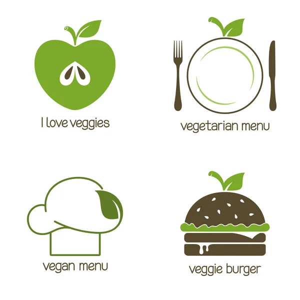 Iconos de comida vegetariana y vegana — Vector de stock