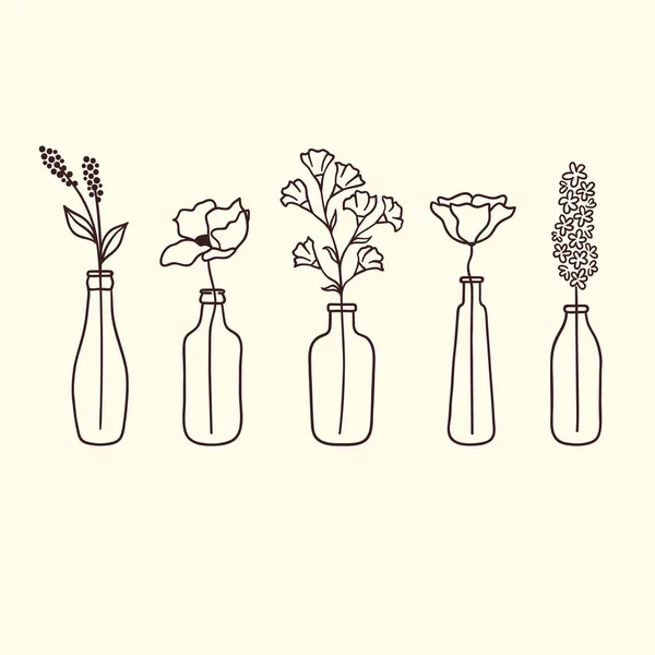 Flores em garrafas — Vetor de Stock