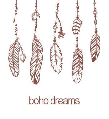 Boho Kolyeler tüyler ve boncuk