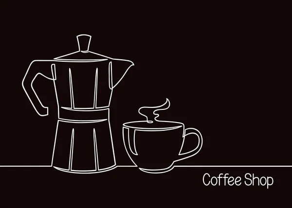 Café pote e xícara de arte linha —  Vetores de Stock