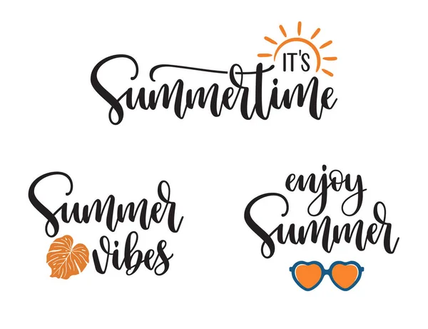 夏の季語のレタリングセット 夏の波 デザイン要素で夏をお楽しみください — ストックベクタ