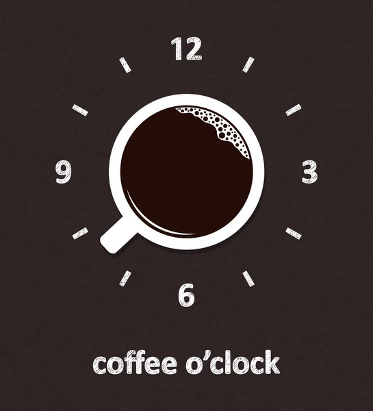 一杯咖啡 手绘时钟 背景在黑板上 咖啡时间 休息时间 早上好 — 图库矢量图片