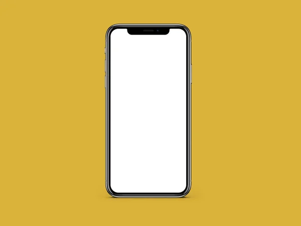 Iphone Prázdné Bílé Obrazovky Mockup Žluté Barvy Pozadí Mockup — Stock fotografie