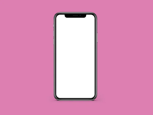 Iphone Bianco Schermo Bianco Mockup Sfondo Colore Rosa Mockup — Foto Stock