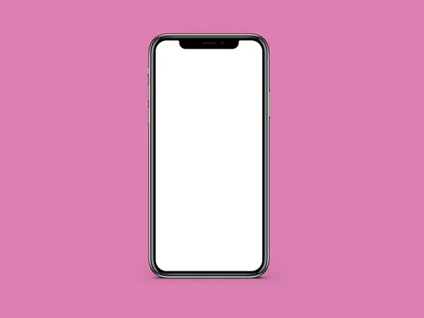 Iphone Branco Tela Branca Mockup Cor Rosa Fundo Mockup — Fotografia de Stock