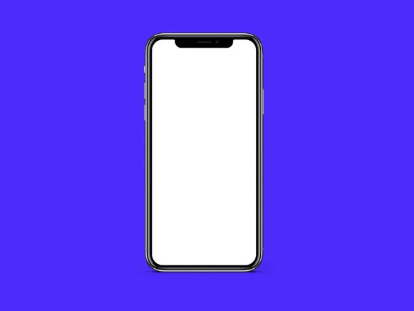 Iphone Bianco Schermo Bianco Mockup Sfondo Blu Mockup — Foto Stock