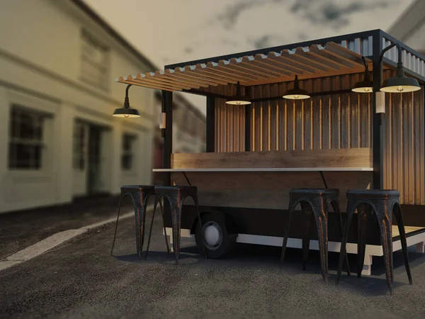 Trailer Food Truck Mockup Vintage Hot Dog Piac — Stock Fotó