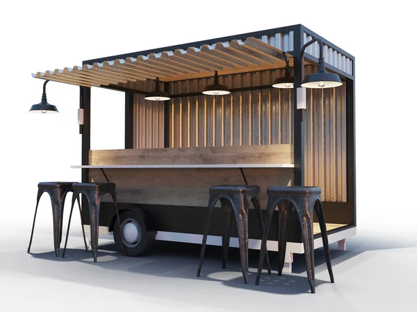 Trailer Food Truck Mockup Vintage Hot Dog Piac — Stock Fotó