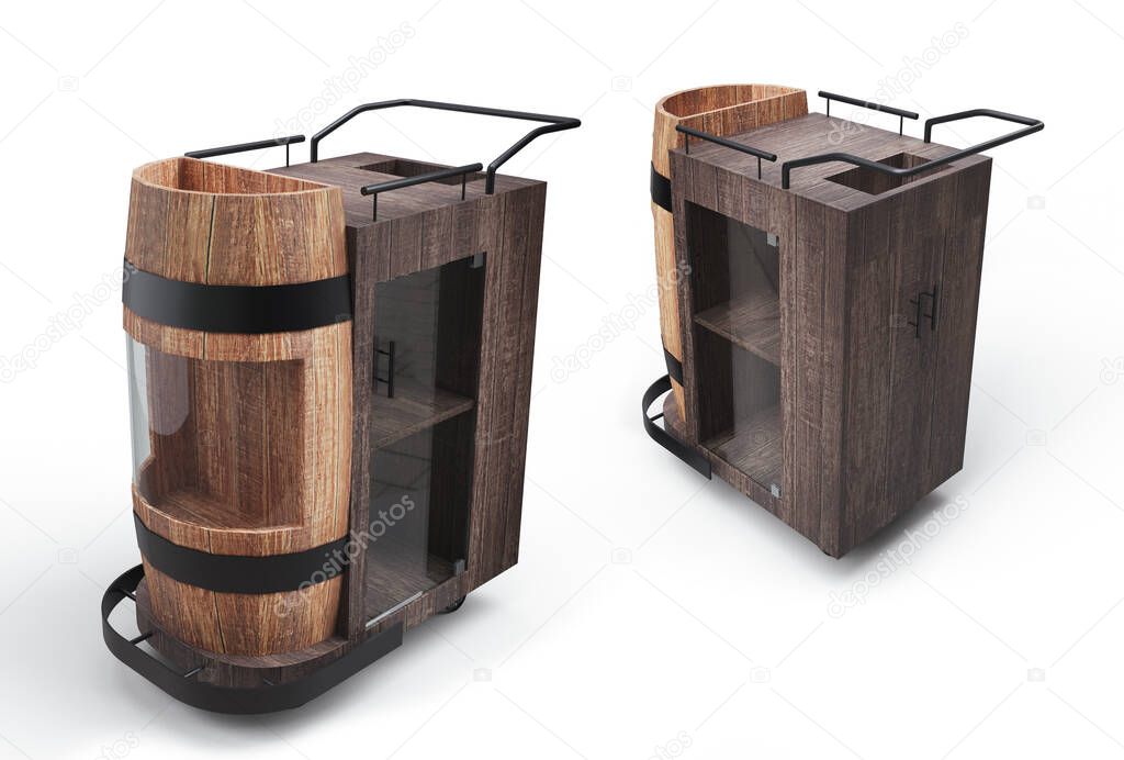Trolley with drinks, Portable bar mockup 3D