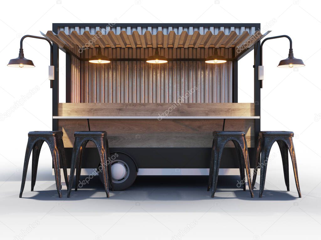 Trailer food truck Mockup, vintage hot dog market