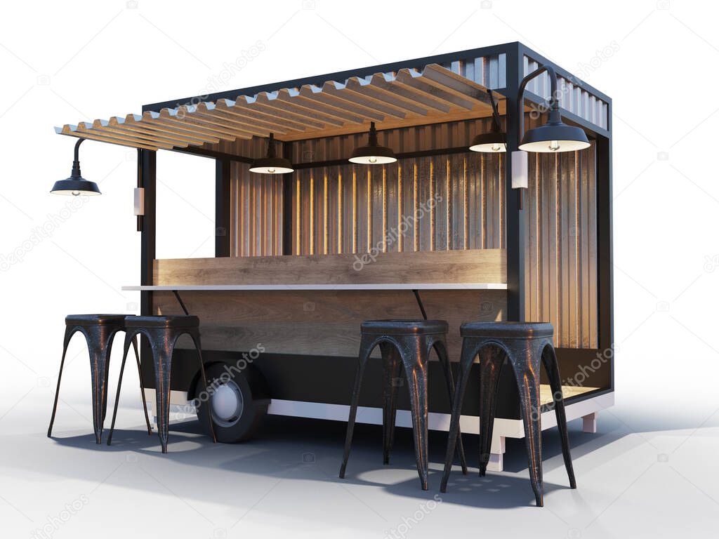 Trailer food truck Mockup, vintage hot dog market