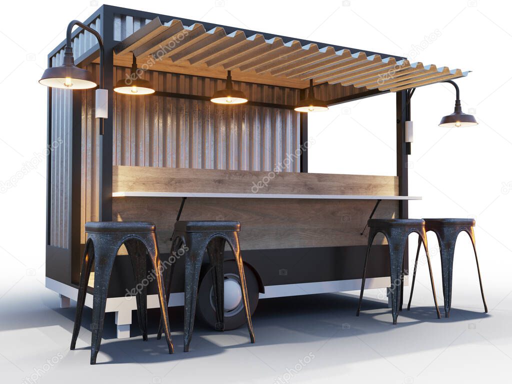Trailer food truck Mockup, vintage hot dog market