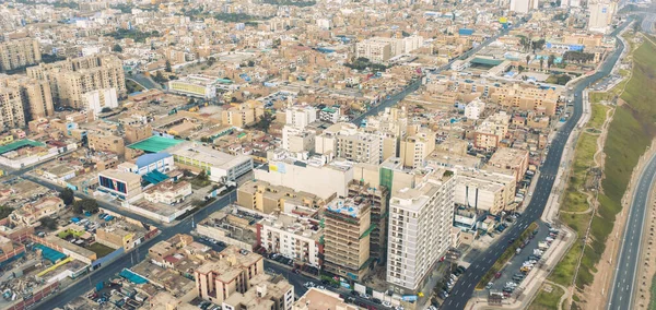 Aerial perspective view of Lima Peru, streets without cars, city without people. Coronavirus outbreak in South America.