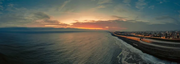 Vista Panorámica Nocturna Del Sendero Costa Verde Atardecer San Miguel —  Fotos de Stock