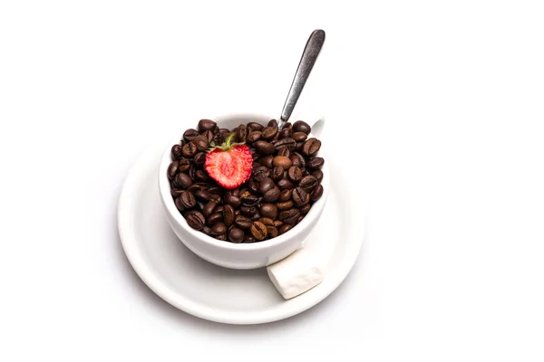 Ziarna kawy, truskawka i Zefir — Zdjęcie stockowe