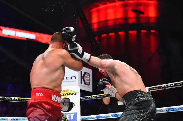 An unidentified boxers in the ring during fight for ranking points — Stock Photo, Image