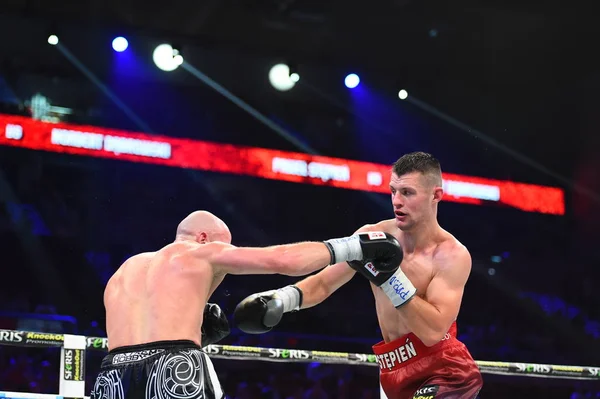 An unidentified boxers in the ring during fight for ranking points — Stock Photo, Image