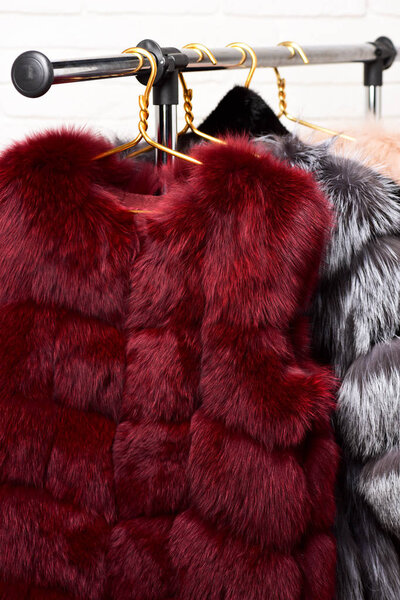 fashionable fur on hangers