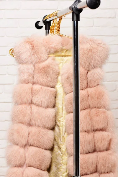Fashionable fur on hangers — Stock Photo, Image