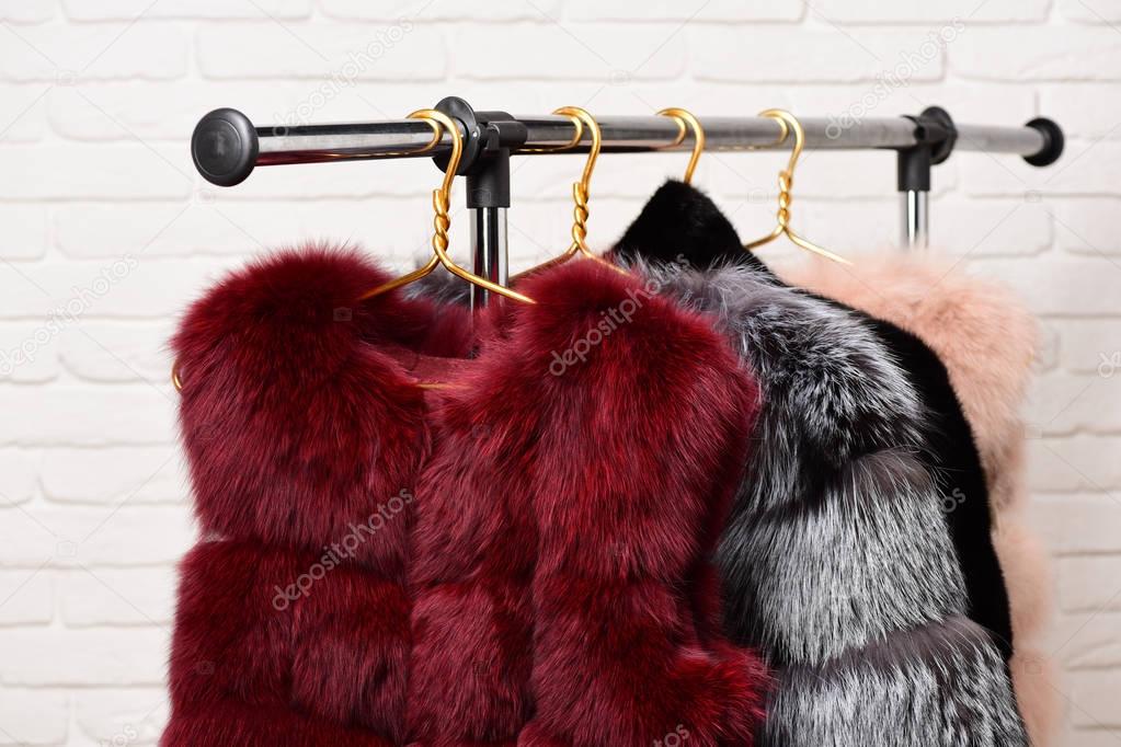 fashionable fur on hangers