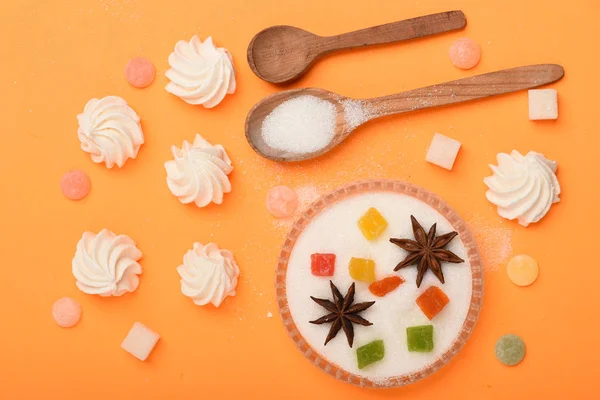 Sweets on orange background — Stock Photo, Image